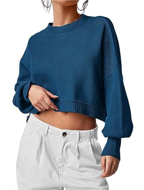 PRETTYGARDEN Women's Fall Cropped Striped Sweaters Casual Long Sleeve Crewneck Pullover Oversized Winter Tops Jumper