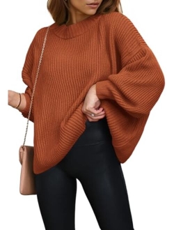 Womens Sweaters Fall 2023 Oversized Chunky Knitted Pullover Sweater Casual Long Sleeve Crewneck Cute Sweaters