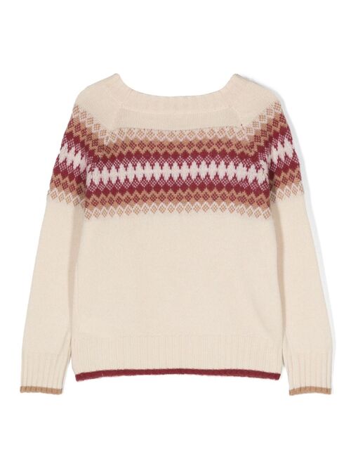 Eleventy Kids fair isle intarsia-knit jumper