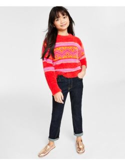 Holiday Lane Big Girls Fair Isle Crewneck Long-Sleeve Sweater, Created for Macy's