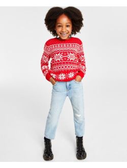 Holiday Lane Little Girls Festive Fair Isle Sweater, Created for Macy's