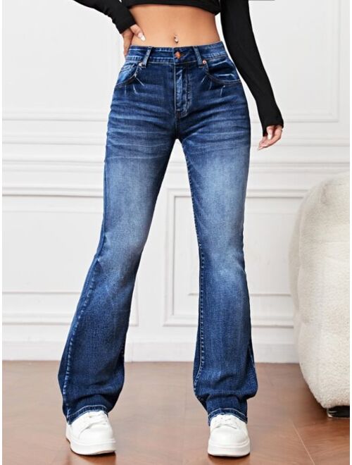 SHEIN EZwear Bleach Wash Flare Leg Jeans