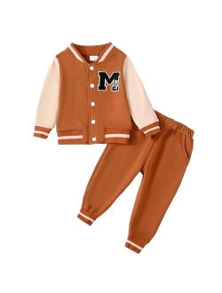 KIMI BEAR Baby Boy Outfits Toddler Boy Clothes Bomber Varsity Jacket Sweat Pants Set Fall Winter Baby Clothes For Boys