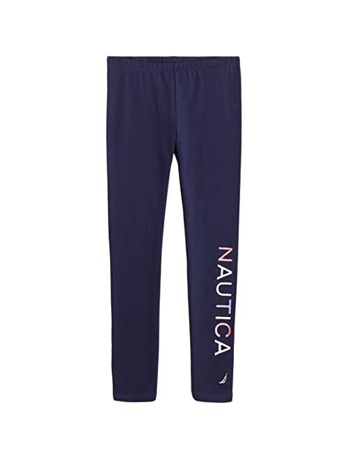 Nautica Girls' Leggings, Full Length Pull-on Stretch Pants with Elastic Waistband & Logo Detail