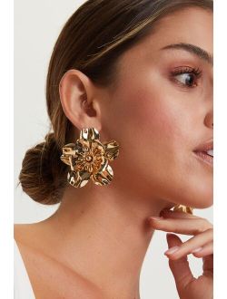 Blooming Glory Gold Flower Statement Earrings