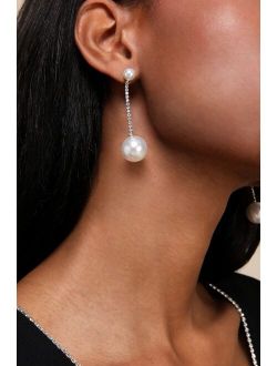 Stunning Design Silver Pearl Rhinestone Drop Earrings