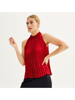 Mock Neck Pleated Top