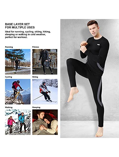 EONGOA Men's Thermal Underwear Set Long Johns Set with Fleece Lined Skiing Winter Warm Base Layers for Cold Weather