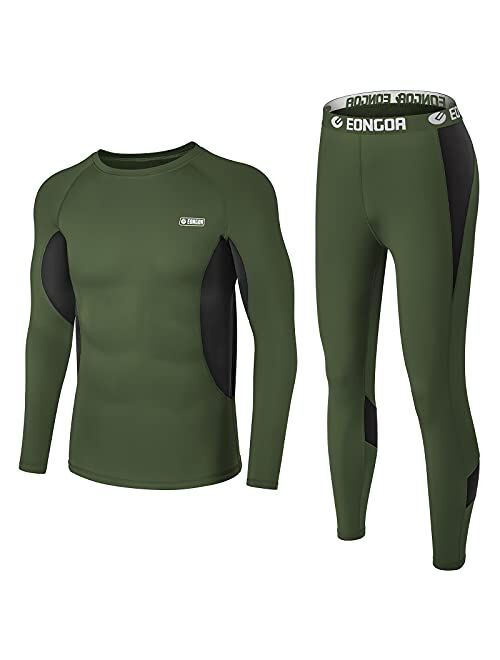 EONGOA Men's Thermal Underwear Set Long Johns Set with Fleece Lined Skiing Winter Warm Base Layers for Cold Weather