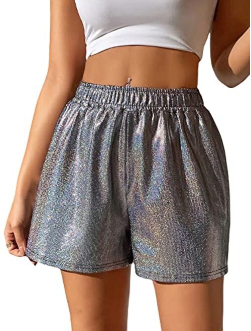 WDIRARA Women's High Waisted PU Leather Shorts Roll Hem Shorts with Pockets