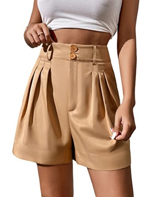 WDIRARA Women's High Waisted PU Leather Shorts Roll Hem Shorts with Pockets