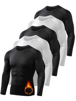 HOPLYNN 4/5 Pack Men's Thermal Compression Shirts Long Sleeve Hunting Running Base Layer Gear for Winter Cold Weather