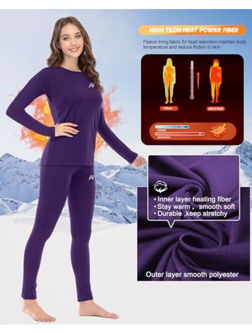 MEETWEE Thermal Underwear for Women, Winter Warm Base Layer Top & Bottom Set Ski Cold Weather Gear with Fleece Lined