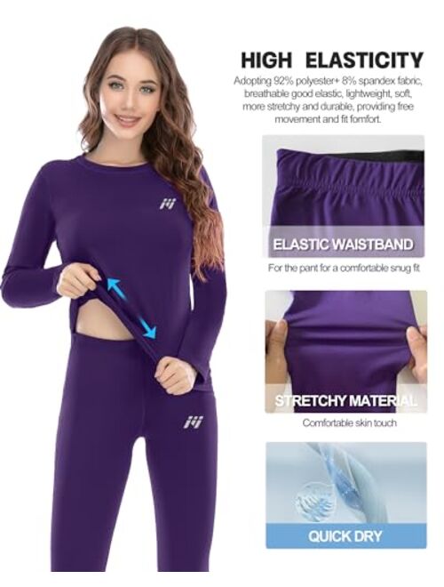 MEETWEE Thermal Underwear for Women, Winter Warm Base Layer Top & Bottom Set Ski Cold Weather Gear with Fleece Lined