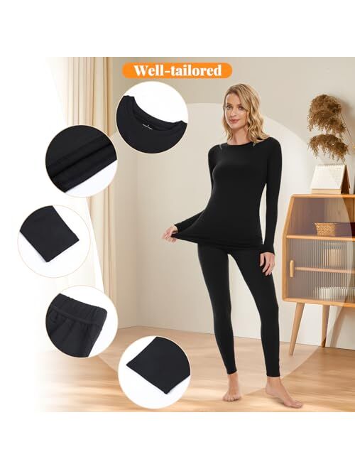 EXCELLENT THERMAL Long Johns for Women Fleece Lined Thermal Underwear Set Warm Long Underwear Base Layer Cold Weather