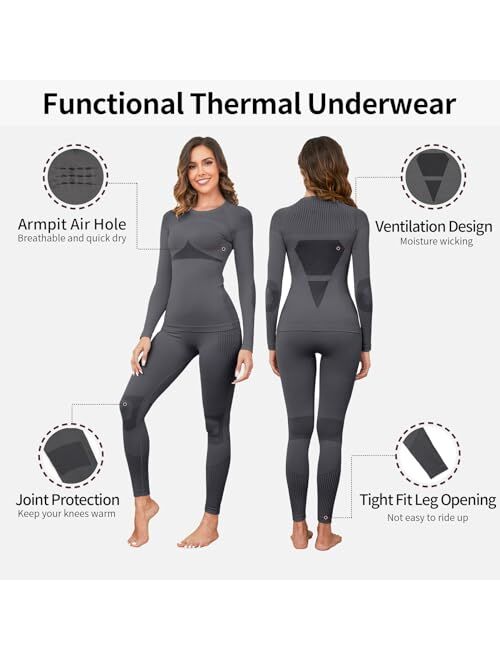 V FOR CITY Women's Thermal Underwear Long Johns Seamless Base Layer Cold Weather Long Sleeve Sets Top Bottoms