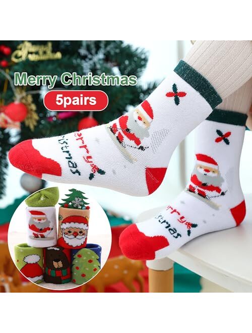 BONANGEL Kids Christmas Socks,Fun Novelty Animal Xmas Socks,Kids Warm Socks Winter Crew Socks,Funny Xmas Gifts