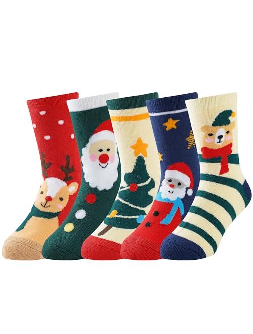 BONANGEL Kids Christmas Socks,Fun Novelty Animal Xmas Socks,Kids Warm Socks Winter Crew Socks,Funny Xmas Gifts