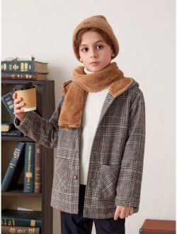 Kids Academe Tween Boy 1pc Plaid Dual Pocket Hooded Overcoat