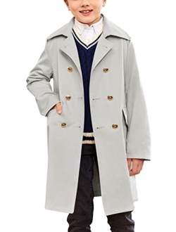 Makkrom Kids Boys Classic Trench Coat Double Breasted Toddler Baby Long Jacket Breasted Peacoat Fall Winter Outwear Coats