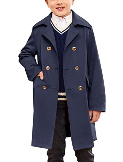 Makkrom Kids Boys Classic Trench Coat Double Breasted Toddler Baby Long Jacket Breasted Peacoat Fall Winter Outwear Coats