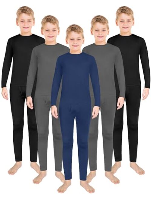 Silkfly 5 Set Boys Thermal Underwear Soft Fleece Lined Long Johns Kids Base Layer Top Bottom Warm Set for Winter Skiing