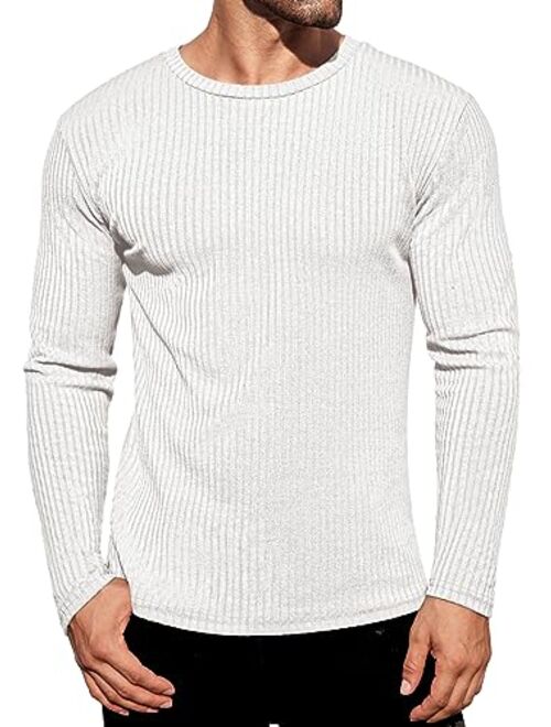 Ekouaer Men's Long Sleeve Shirts Ribbed Pullover Sweater Sim Fit Thermal Tops Crew Neck Stretchy Undershirts S-XXL