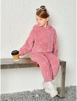 Young Girl Kangaroo Pocket Teddy Hoodie & Pants