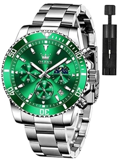 Watches for Men Classic with Date Business Dress Luxury Big Face Green/Black/Blue Waterproof Luminous Mens Wrist Watch Analog Two Tone Stainless Steel Men Watch