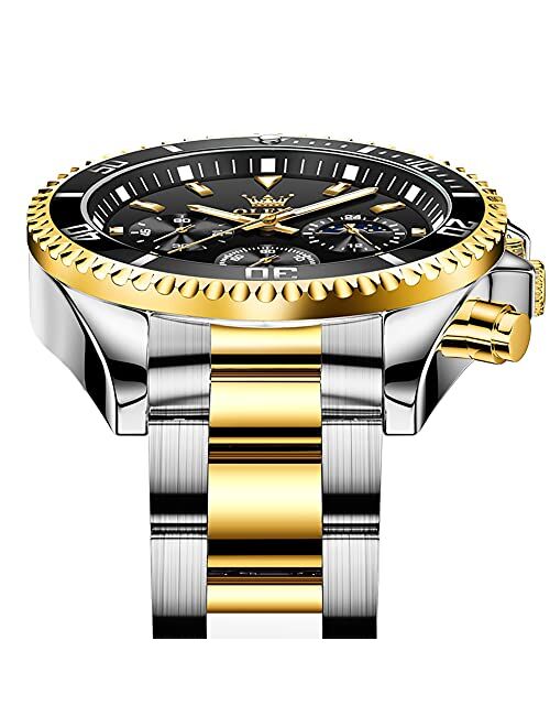 OLEVS Watches for Men Classic with Date Business Dress Luxury Big Face Green/Black/Blue Waterproof Luminous Mens Wrist Watch Analog Two Tone Stainless Steel Men Watch