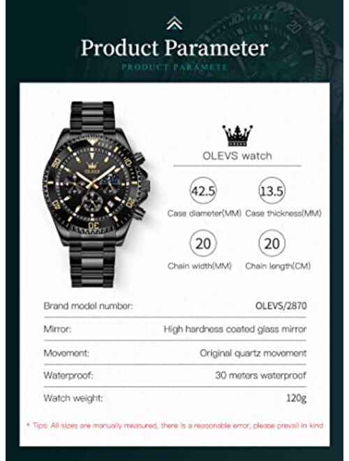 OLEVS Watches for Men Classic with Date Business Dress Luxury Big Face Green/Black/Blue Waterproof Luminous Mens Wrist Watch Analog Two Tone Stainless Steel Men Watch