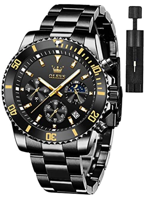 OLEVS Watches for Men Classic with Date Business Dress Luxury Big Face Green/Black/Blue Waterproof Luminous Mens Wrist Watch Analog Two Tone Stainless Steel Men Watch