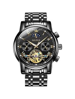 Mens Watch Automatic Mechanical Tourbillon Self Winding Luxury Stainless Steel Waterproof Luminous Date Wrist Watch