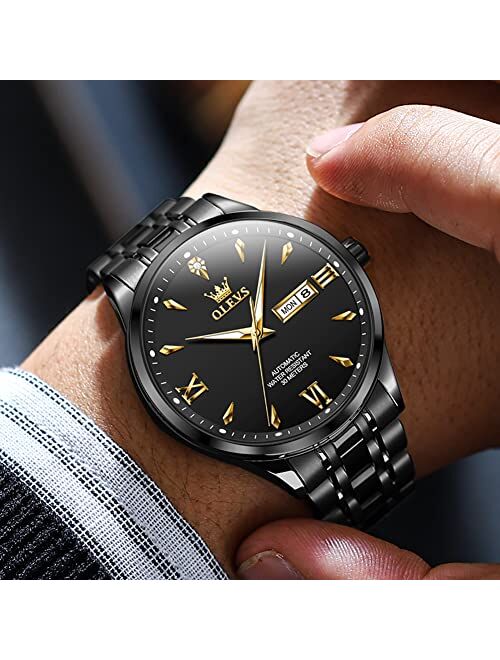 OLEVS Automatic Watch for Men Self Winding Mechanical Calendar Waterproof Watch Stainless Steel Luminous Luxury Business Dress Wrist Watches