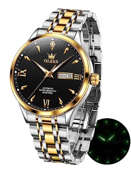 OLEVS Automatic Watch for Men Self Winding Mechanical Calendar Waterproof Watch Stainless Steel Luminous Luxury Business Dress Wrist Watches