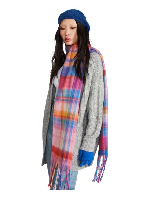 STEVE MADDEN Women's Multicolored Plaid Fringe-Trim Scarf