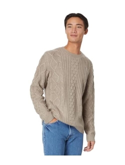 Mixed Stitch Tweed Crew Neck Sweater