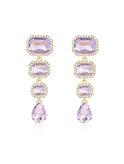 Met-edianger Vintage Rhinestone Drop Dangle Earrings Statement Crystal Dangling Earrings Rectangle Teardrop Chandelier Earrings for Women Girls