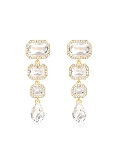 Met-edianger Vintage Rhinestone Drop Dangle Earrings Statement Crystal Dangling Earrings Rectangle Teardrop Chandelier Earrings for Women Girls