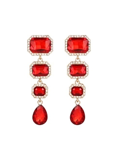 Met-edianger Vintage Rhinestone Drop Dangle Earrings Statement Crystal Dangling Earrings Rectangle Teardrop Chandelier Earrings for Women Girls