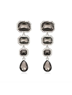 Met-edianger Vintage Rhinestone Drop Dangle Earrings Statement Crystal Dangling Earrings Rectangle Teardrop Chandelier Earrings for Women Girls