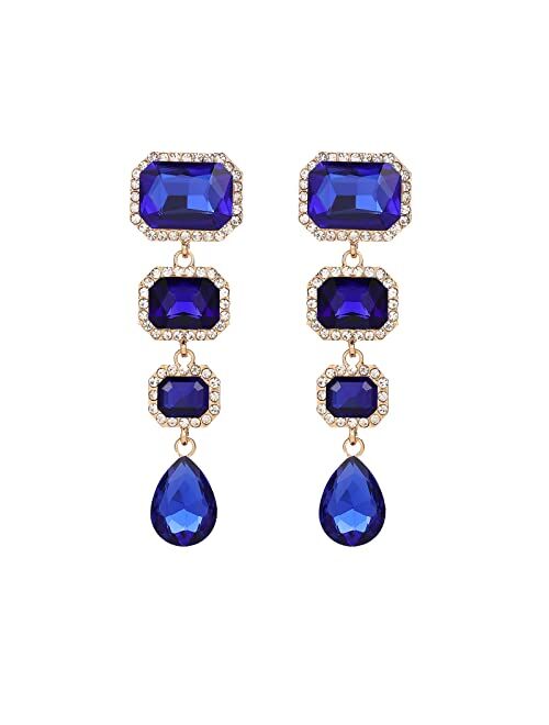 Met-edianger Vintage Rhinestone Drop Dangle Earrings Statement Crystal Dangling Earrings Rectangle Teardrop Chandelier Earrings for Women Girls