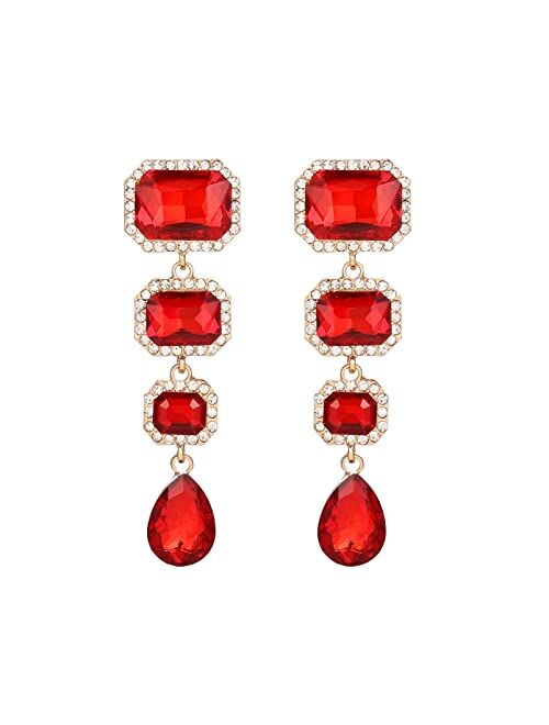 Met-edianger Vintage Rhinestone Drop Dangle Earrings Statement Crystal Dangling Earrings Rectangle Teardrop Chandelier Earrings for Women Girls