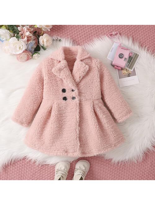 Mubineo Toddler Baby Girl Fall Winter Clothes Sherpa Trench Coat Fleece Princess Dress Coat Jacket Kids Overcoat