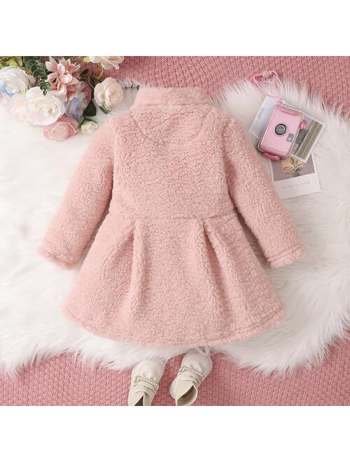 Mubineo Toddler Baby Girl Fall Winter Clothes Sherpa Trench Coat Fleece Princess Dress Coat Jacket Kids Overcoat