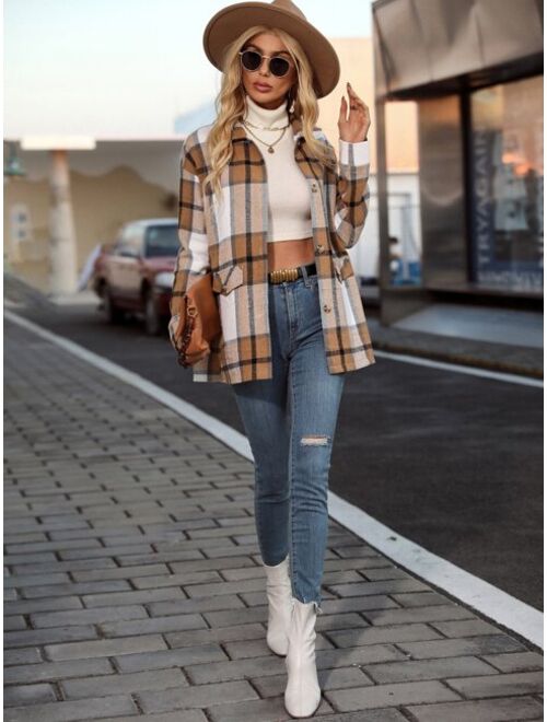 SHEIN LUNE Plaid Drop Shoulder Overcoat