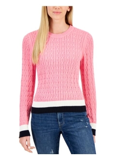 Women's Cotton Cable-Knit Colorblocked Leila Sweater