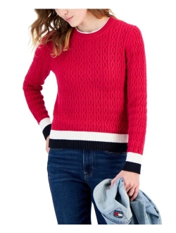 Women's Cotton Cable-Knit Colorblocked Leila Sweater