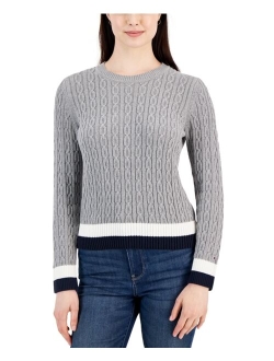 Women's Cotton Cable-Knit Colorblocked Leila Sweater