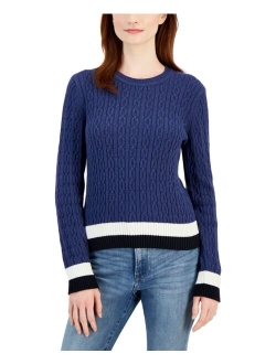 Women's Cotton Cable-Knit Colorblocked Leila Sweater